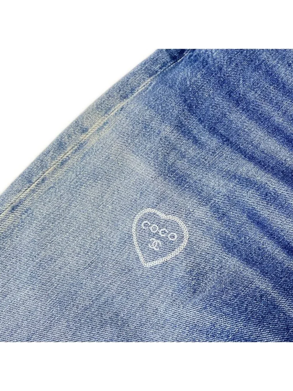 Chanel Jeans 36 S Blue Embroidery Denim Heart Coco Cotton
